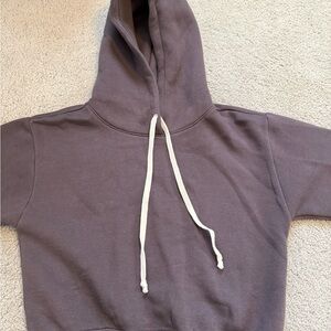 J. Crew Brown Cropped Hoodie with Cream Drawstrings